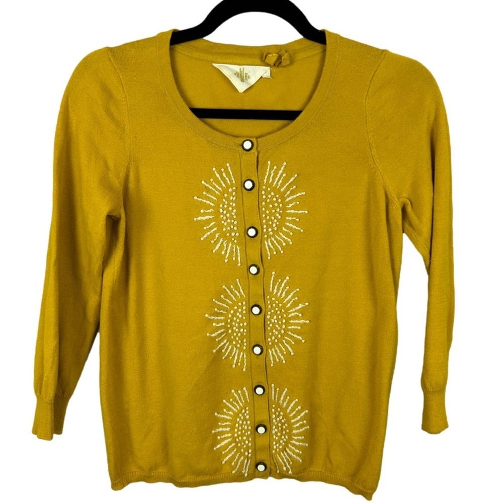 Anthropologie Mustard Cardigan with Embellishments